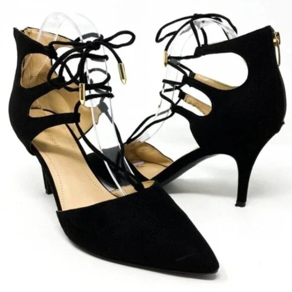 Marc Fisher Black Suede Zip Lace-Up Pointed Toe Heels - Size 8.5 - Picture 1 of 7